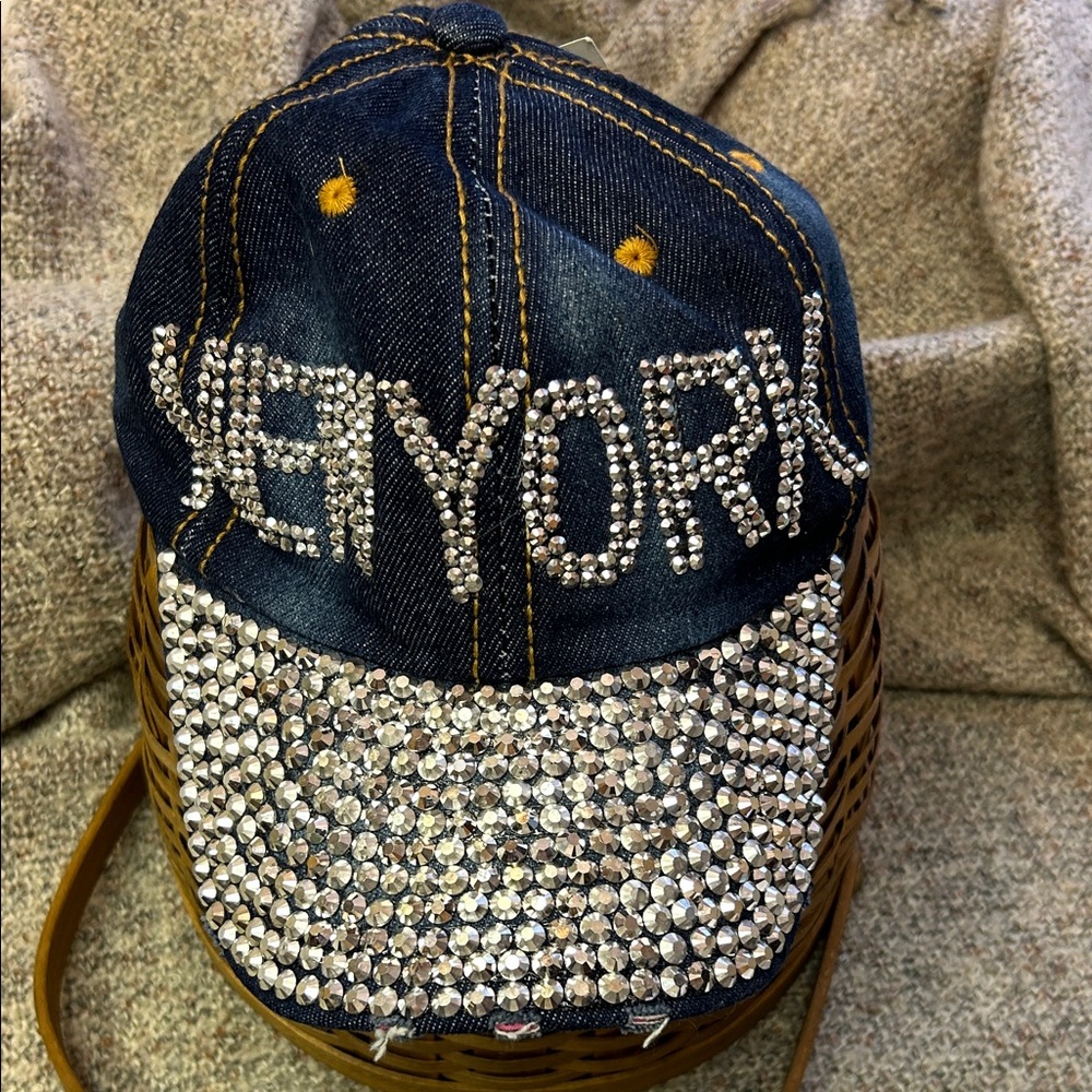 Rhinestone Embellished Denim Cap